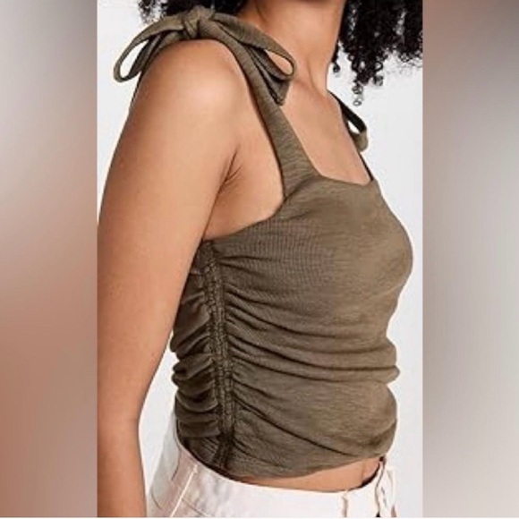 Free People S Boulevard Tank Top Ribbed Tie Shoulder Ruched crop Boho - Picture 7 of 10